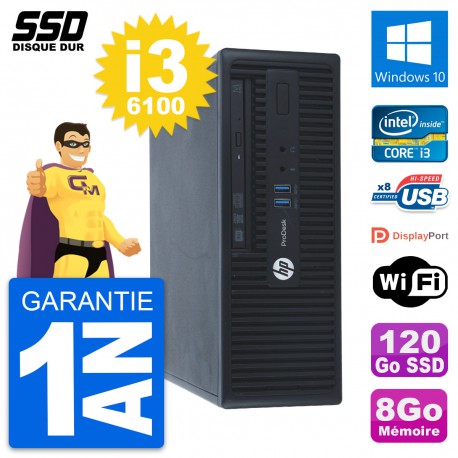 PC HP ProDesk 400 G3 SFF Intel Core i3-6100 RAM 8Go SSD 120Go Windows 10 Wifi