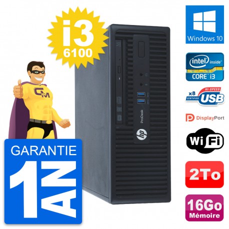 PC HP ProDesk 400 G3 SFF Intel Core i3-6100 RAM 16Go Disque 2To Windows 10 Wifi