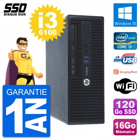 PC HP ProDesk 400 G3 SFF Intel Core i3-6100 RAM 16Go SSD 120Go Windows 10 Wifi