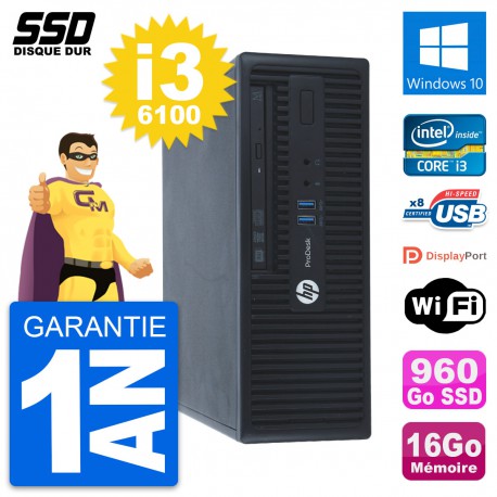 PC HP ProDesk 400 G3 SFF Intel Core i3-6100 RAM 16Go SSD 960Go Windows 10 Wifi