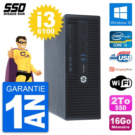 PC HP ProDesk 400 G3 SFF Intel Core i3-6100 RAM 16Go SSD 2To Windows 10 Wifi