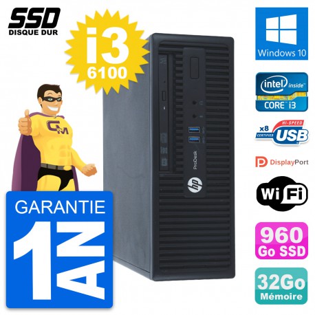 PC HP ProDesk 400 G3 SFF Intel Core i3-6100 RAM 32Go SSD 960Go Windows 10 Wifi