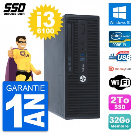 PC HP ProDesk 400 G3 SFF Intel Core i3-6100 RAM 32Go SSD 2To Windows 10 Wifi
