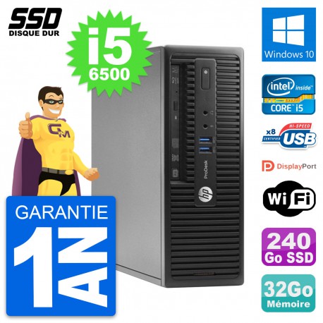 PC HP ProDesk 400 G3 SFF Intel Core i5-6500 RAM 32Go SSD 240Go Windows 10 Wifi
