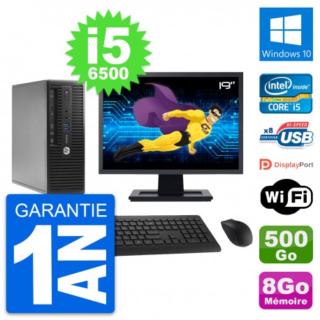 PC HP 400 G3 SFF Ecran 19" Intel i5-6500 RAM 8Go Disque 500Go Windows 10 Wifi