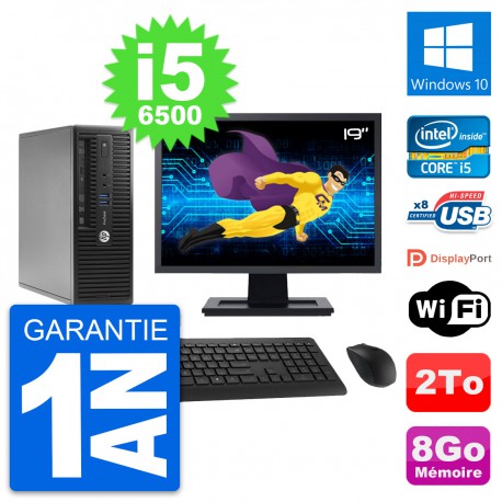 PC HP ProDesk 400 G3 SFF Ecran 19" i5-6500 RAM 8Go Disque 2To Windows 10 Wifi