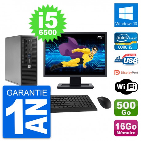 PC HP 400 G3 SFF Ecran 19" Intel i5-6500 RAM 16Go Disque 500Go Windows 10 Wifi