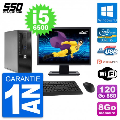 PC HP ProDesk 400 G3 SFF Ecran 22" i5-6500 RAM 8Go SSD 120Go Windows 10 Wifi