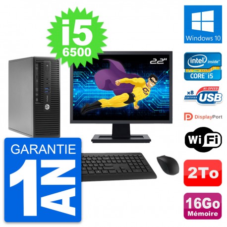 PC HP 400 G3 SFF Ecran 22" Intel i5-6500 RAM 16Go Disque 2To Windows 10 Wifi