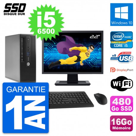 PC HP ProDesk 400 G3 SFF Ecran 22" i5-6500 RAM 16Go SSD 480Go Windows 10 Wifi