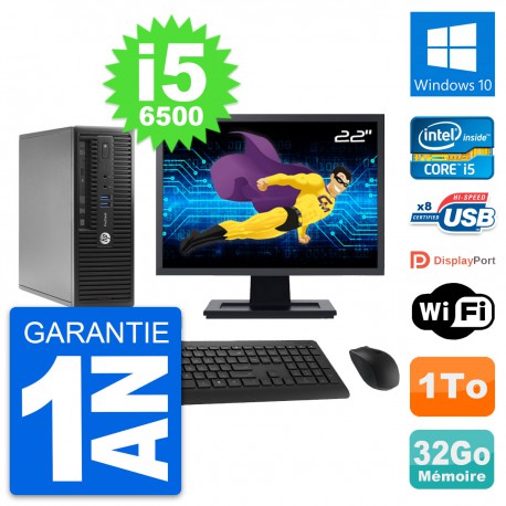 PC HP 400 G3 SFF Ecran 22" Intel i5-6500 RAM 32Go Disque 1To Windows 10 Wifi