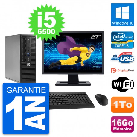 PC HP 400 G3 SFF Ecran 27" Intel i5-6500 RAM 16Go Disque 1To Windows 10 Wifi