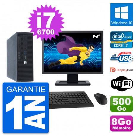 PC HP 400 G3 SFF Ecran 19" Intel i7-6700 RAM 8Go Disque 500Go Windows 10 Wifi