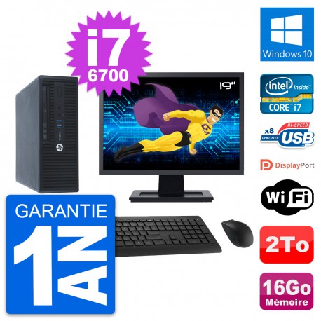 PC HP 400 G3 SFF Ecran 19" Intel i7-6700 RAM 16Go Disque 2To Windows 10 Wifi