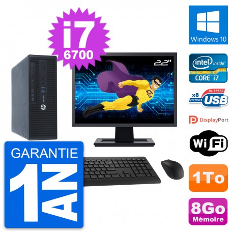PC HP ProDesk 400 G3 SFF Ecran 22" i7-6700 RAM 8Go Disque 1To Windows 10 Wifi