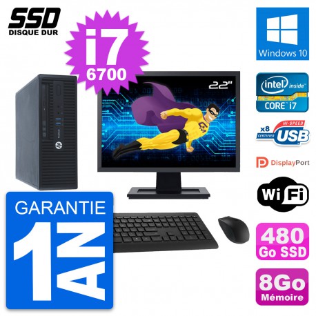 PC HP ProDesk 400 G3 SFF Ecran 22" i7-6700 RAM 8Go SSD 480Go Windows 10 Wifi