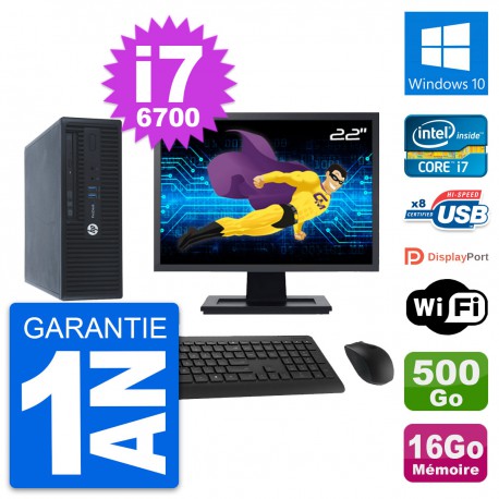 PC HP 400 G3 SFF Ecran 22" Intel i7-6700 RAM 16Go Disque 500Go Windows 10 Wifi