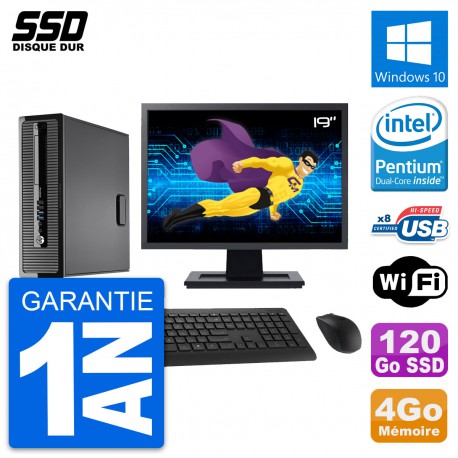 PC HP ProDesk 400 G1 SFF Ecran 19" Intel G3220 RAM 4Go SSD 120Go Windows 10 Wifi