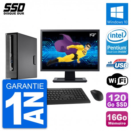 PC HP ProDesk 400 G1 SFF Ecran 19" G3220 RAM 16Go SSD 120Go Windows 10 Wifi