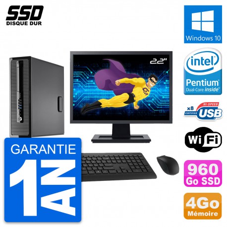 PC HP ProDesk 400 G1 SFF Ecran 22" Intel G3220 RAM 4Go SSD 960Go Windows 10 Wifi