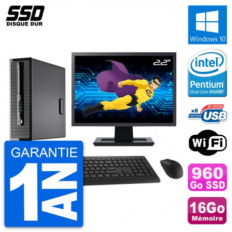 PC HP ProDesk 400 G1 SFF Ecran 22" G3220 RAM 16Go SSD 960Go Windows 10 Wifi