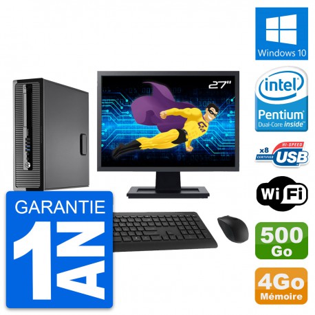 PC HP 400 G1 SFF Ecran 27" Intel G3220 RAM 4Go Disque 500Go Windows 10 Wifi