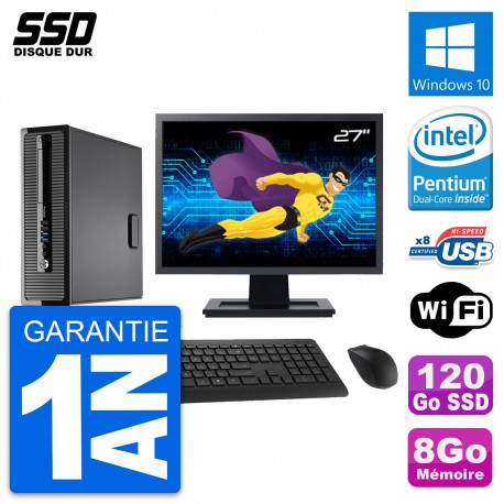 PC HP ProDesk 400 G1 SFF Ecran 27" Intel G3220 RAM 8Go SSD 120Go Windows 10 Wifi