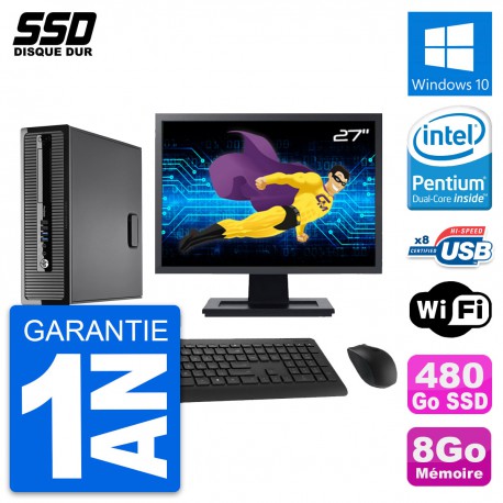 PC HP ProDesk 400 G1 SFF Ecran 27" Intel G3220 RAM 8Go SSD 480Go Windows 10 Wifi