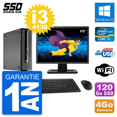 PC HP ProDesk 400 G1 SFF Ecran 19" i3-4130 RAM 4Go SSD 120Go Windows 10 Wifi