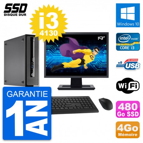 PC HP ProDesk 400 G1 SFF Ecran 19" i3-4130 RAM 4Go SSD 480Go Windows 10 Wifi