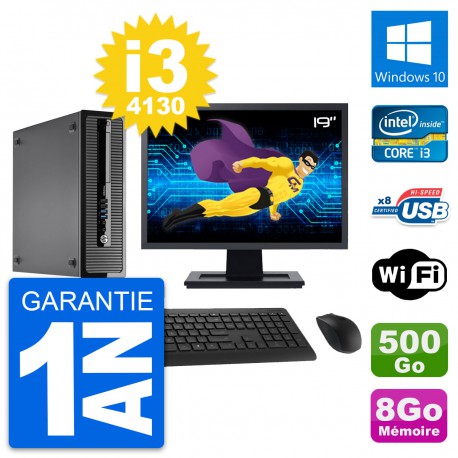 PC HP 400 G1 SFF Ecran 19" Intel i3-4130 RAM 8Go Disque 500Go Windows 10 Wifi