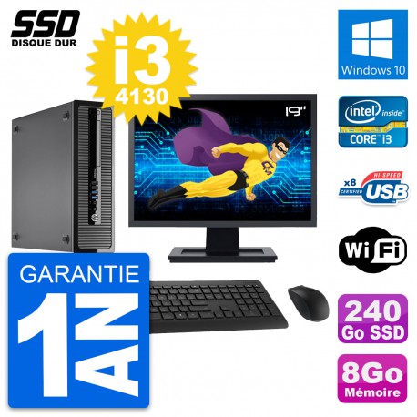 PC HP ProDesk 400 G1 SFF Ecran 19" i3-4130 RAM 8Go SSD 240Go Windows 10 Wifi