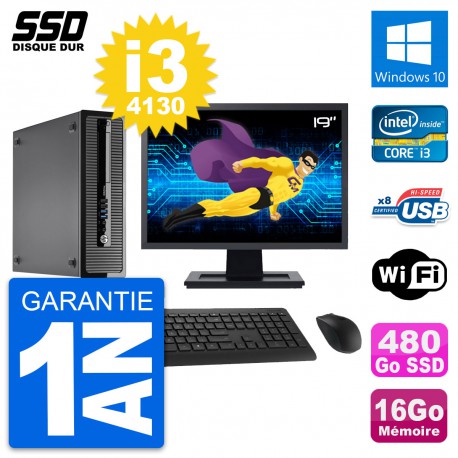 PC HP ProDesk 400 G1 SFF Ecran 19" i3-4130 RAM 16Go SSD 480Go Windows 10 Wifi