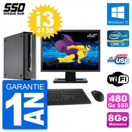 PC HP ProDesk 400 G1 SFF Ecran 22" i3-4130 RAM 8Go SSD 480Go Windows 10 Wifi