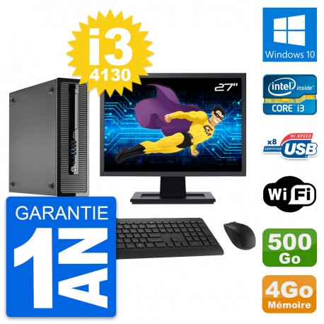 PC HP 400 G1 SFF Ecran 27" Intel i3-4130 RAM 4Go Disque 500Go Windows 10 Wifi