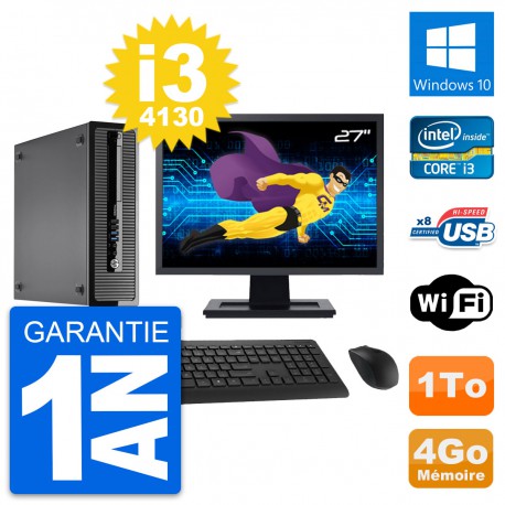 PC HP ProDesk 400 G1 SFF Ecran 27" i3-4130 RAM 4Go Disque 1To Windows 10 Wifi
