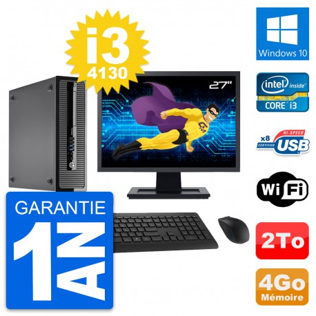 PC HP ProDesk 400 G1 SFF Ecran 27" i3-4130 RAM 4Go Disque 2To Windows 10 Wifi