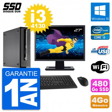 PC HP ProDesk 400 G1 SFF Ecran 27" i3-4130 RAM 4Go SSD 480Go Windows 10 Wifi