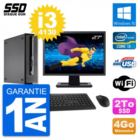 PC HP ProDesk 400 G1 SFF Ecran 27" Intel i3-4130 RAM 4Go SSD 2To Windows 10 Wifi