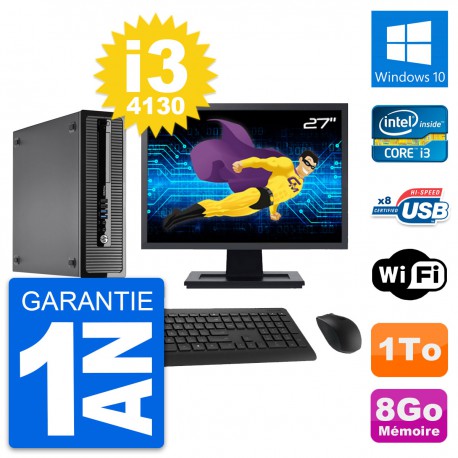PC HP ProDesk 400 G1 SFF Ecran 27" i3-4130 RAM 8Go Disque 1To Windows 10 Wifi