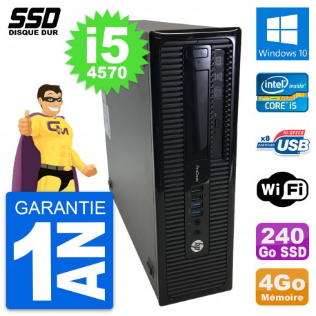 PC HP ProDesk 400 G1 SFF Intel Core i5-4570 RAM 4Go SSD 240Go Windows 10 Wifi