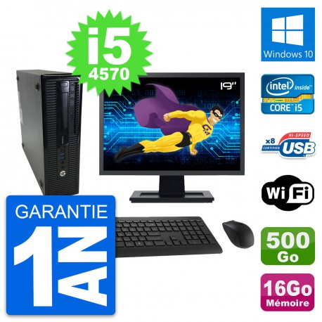 PC HP 400 G1 SFF Ecran 19" Intel i5-4570 RAM 16Go Disque 500Go Windows 10 Wifi
