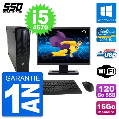 PC HP ProDesk 400 G1 SFF Ecran 19" i5-4570 RAM 16Go SSD 120Go Windows 10 Wifi