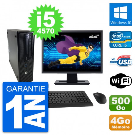 PC HP 400 G1 SFF Ecran 22" Intel i5-4570 RAM 4Go Disque 500Go Windows 10 Wifi