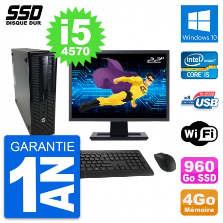 PC HP ProDesk 400 G1 SFF Ecran 22" i5-4570 RAM 4Go SSD 960Go Windows 10 Wifi