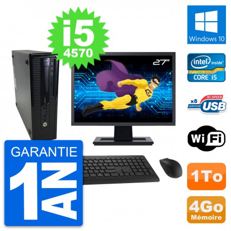 PC HP ProDesk 400 G1 SFF Ecran 27" i5-4570 RAM 4Go Disque 1To Windows 10 Wifi