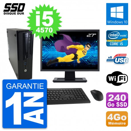 PC HP ProDesk 400 G1 SFF Ecran 27" i5-4570 RAM 4Go SSD 240Go Windows 10 Wifi