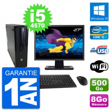 PC HP 400 G1 SFF Ecran 27" Intel i5-4570 RAM 8Go Disque 500Go Windows 10 Wifi