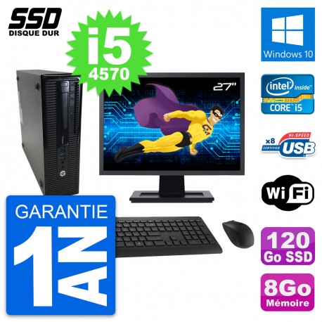 PC HP ProDesk 400 G1 SFF Ecran 27" i5-4570 RAM 8Go SSD 120Go Windows 10 Wifi
