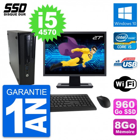 PC HP ProDesk 400 G1 SFF Ecran 27" i5-4570 RAM 8Go SSD 960Go Windows 10 Wifi